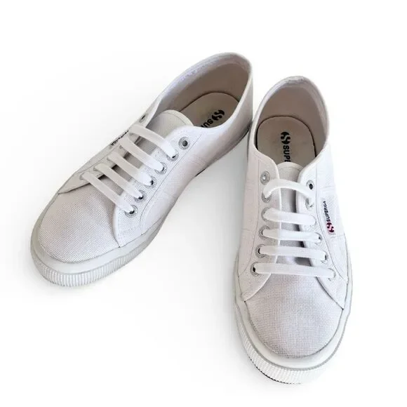 Superga Cotu Classic White Sneakers Women’s Size 8 Low Top Canvas Lace Up Shoes - Picture 8 of 11
